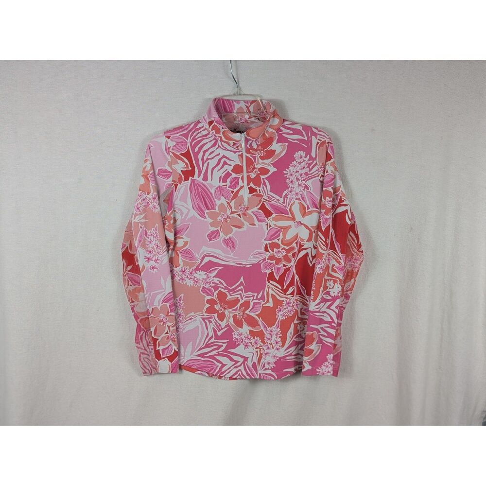 IBKUL Amelia Pink Coral Mock Neck 1/4 Zip Golf Shirt Women's Size Small
